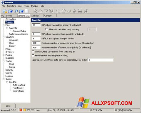 Zrzut ekranu Vuze na Windows XP