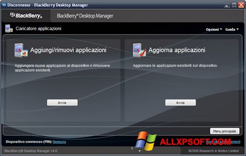 Zrzut ekranu BlackBerry Desktop Manager na Windows XP