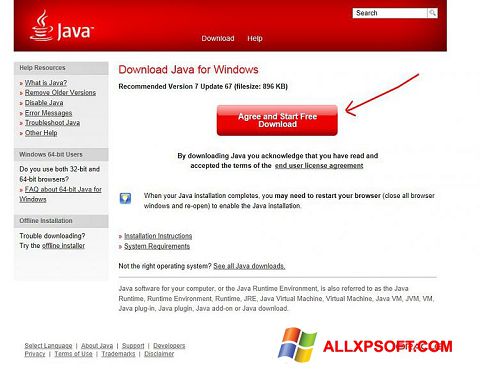 Zrzut ekranu Java na Windows XP