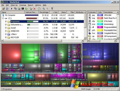 Zrzut ekranu WinDirStat na Windows XP