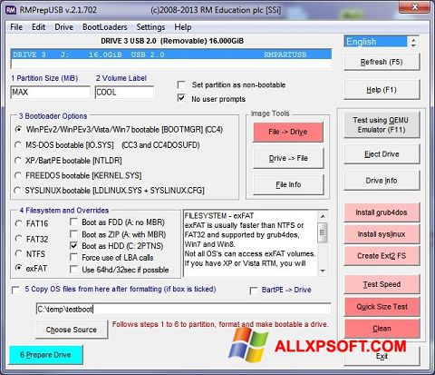 Zrzut ekranu RMPrepUSB na Windows XP