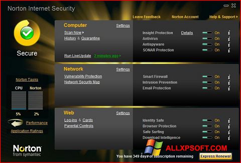 Zrzut ekranu Norton Internet Security na Windows XP