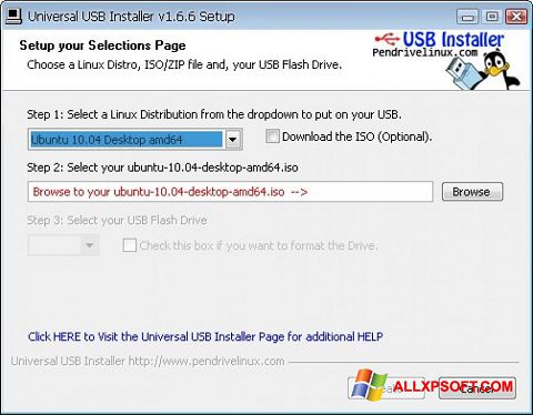 Zrzut ekranu Universal USB Installer na Windows XP