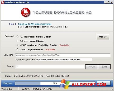 Zrzut ekranu Youtube Downloader HD na Windows XP