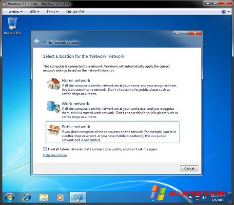 Zrzut ekranu Windows Virtual PC na Windows XP