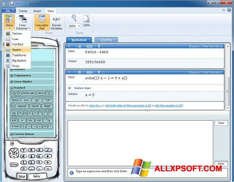 Zrzut ekranu Microsoft Mathematics na Windows XP