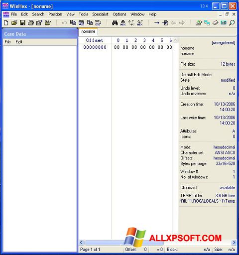 Zrzut ekranu WinHex na Windows XP