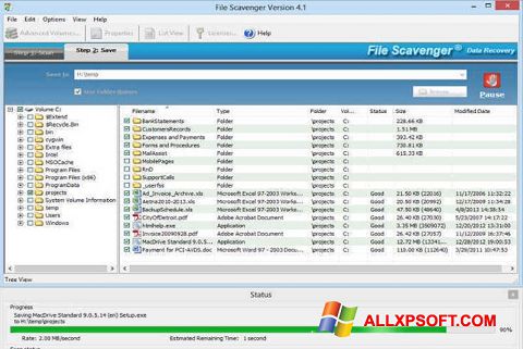 Zrzut ekranu File Scavenger na Windows XP