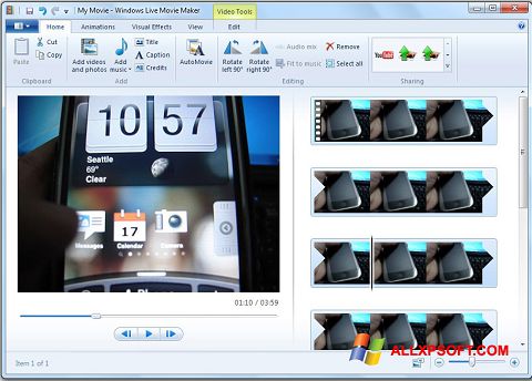 Zrzut ekranu Windows Live Movie Maker na Windows XP