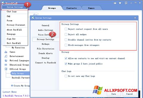 Zrzut ekranu RaidCall na Windows XP
