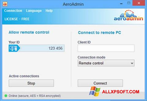 Zrzut ekranu AeroAdmin na Windows XP