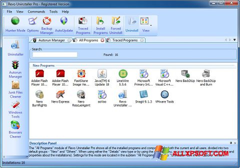 Zrzut ekranu Revo Uninstaller Pro na Windows XP